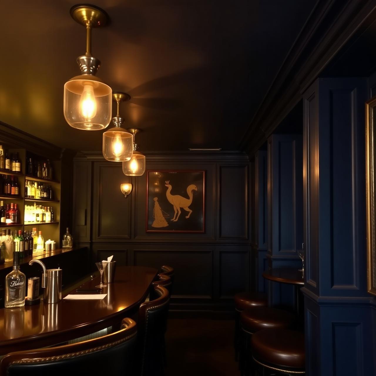 Moody navy Cygnet Bar interior